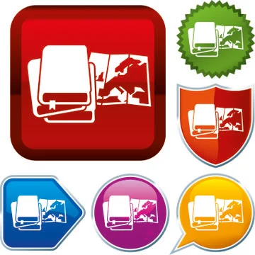 Set shiny icon series on buttons. Travel guide. Stock Illustration