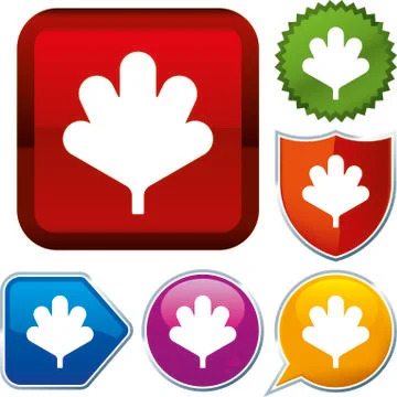 Set shiny icon series on buttons. Tree leaf. Stock Illustration