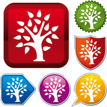 Set shiny icon series on buttons. Tree. Stock Illustration