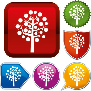 Set shiny icon series on buttons. Fruit tree. Stock Illustration