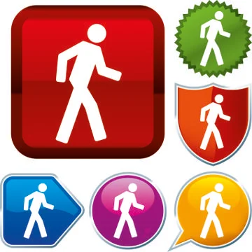 Set shiny icon series on buttons. Walking. Stock Illustration