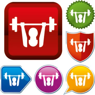 Set shiny icon series on buttons. Weightlifting. Stock Illustration