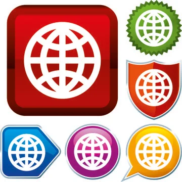 Set shiny icon series on buttons. World. Stock Illustration