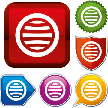 Set shiny icon series on buttons. Worldmap. Stock Illustration