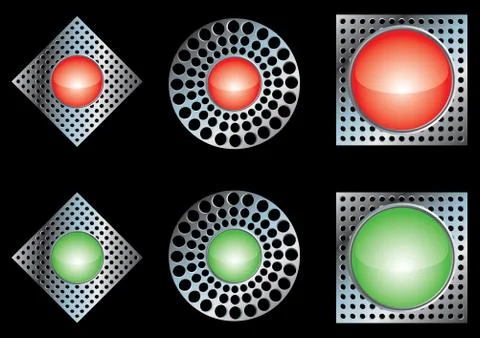 Set of shiny metal buttons, vector illustration Stock Illustration