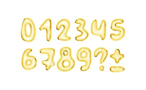 Set of shiny pink bubble style numbers and symbols on white background. Playf Stock Illustration