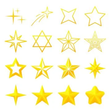 Set of shiny star icons in different style. vector Stock Illustration