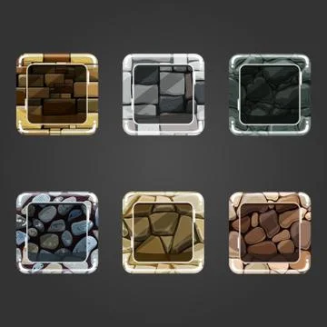 Set of shiny stone concave square button Stock Illustration