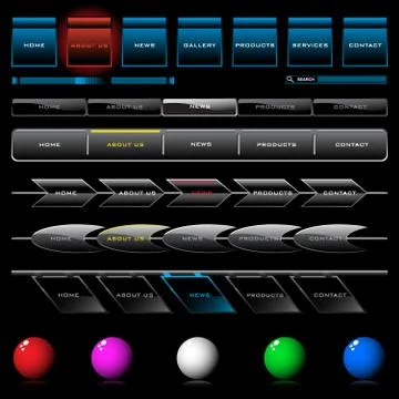 Set of shiny web navigation button templates, vector illustration Stock Illustration