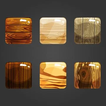 Set of shiny wooden square button Stock Illustration