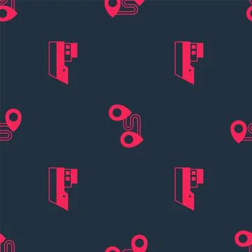 Set Ship line path and Route location on seamless pattern. Vector Illustrazione stock