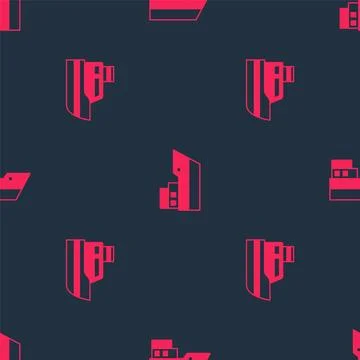 Set Ship line path and on seamless pattern. Vector Stock Illustration