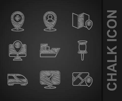 Set Ship line path, Infographic of city map navigation, Push pin, High-speed Stock Illustration