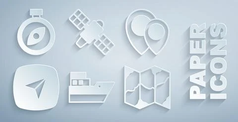 Set Ship line path, Location, Infographic of city map navigation, Folded Stock Illustration