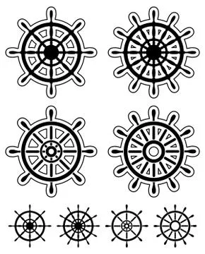 Set of ship steering wheels Stock Illustration