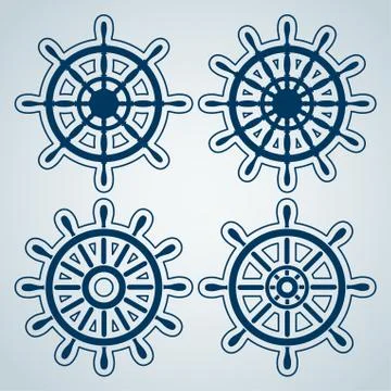Set of ship steering wheels Stock Illustration