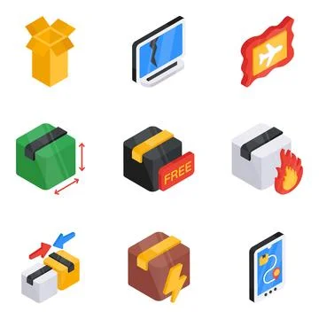 Set of Shipment and Cargo Flat Isometric Icons Stock Illustration