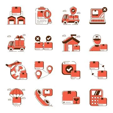 Set of Shipment and Cargo Flat Icons Illustration