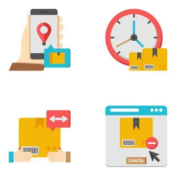 Set of Shipment and Delivery Flat Icons Stock Illustration