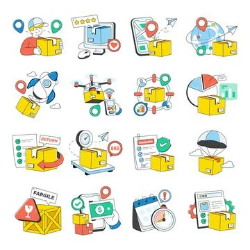Set of Shipment Doodle Icons Stock Illustration