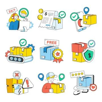 Set of Shipment Doodle Icons Stock Illustration