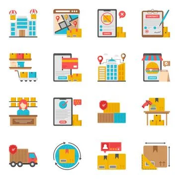 Set of Shipment Flat Icons Stock Illustration