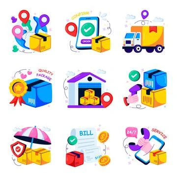 Set of Shipment Flat Illustrations Stock Illustration