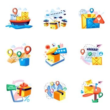 Set of Shipment Flat Illustrations Stock Illustration