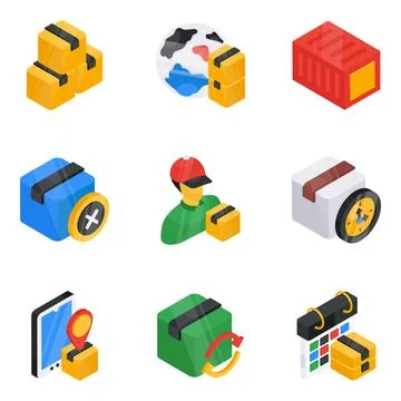 Set of Shipment Flat Isometric Icons Stock Illustration