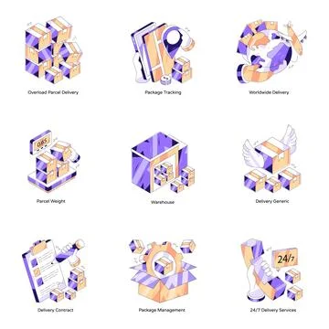 Set of Shipment Isometric Illustrations Stock Illustration