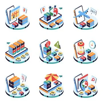 Set of Shipment Isometric Illustrations Stock Illustration