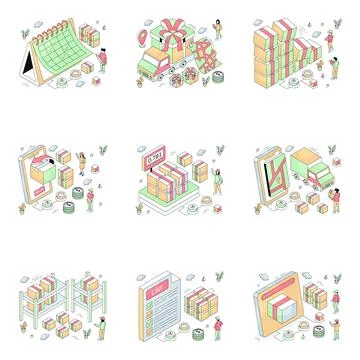 Set of Shipment Isometric Illustrations Stock Illustration