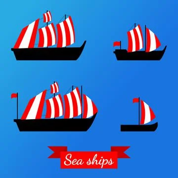 Set of ships. Vector illustrations. Isolated. Flat. Stock Illustration