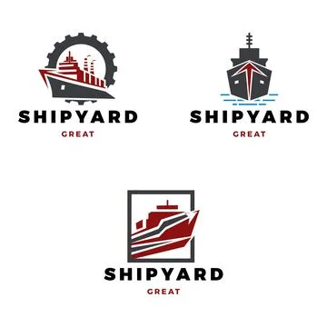 Set of Shipyard Icon Logo Design Template Stock Illustration