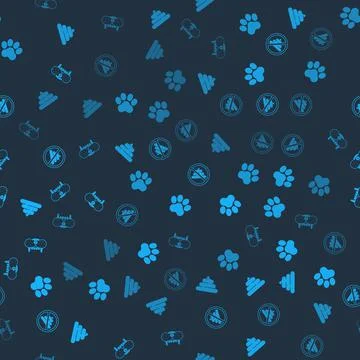 Set Shit, Paw print, No shit and Cat tooth on seamless pattern. Vector Stock Illustration