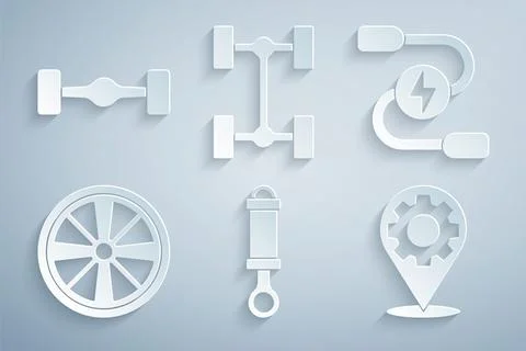 Set Shock absorber, Car battery jumper power cable, Alloy wheel, service, C.. 스톡 일러스트