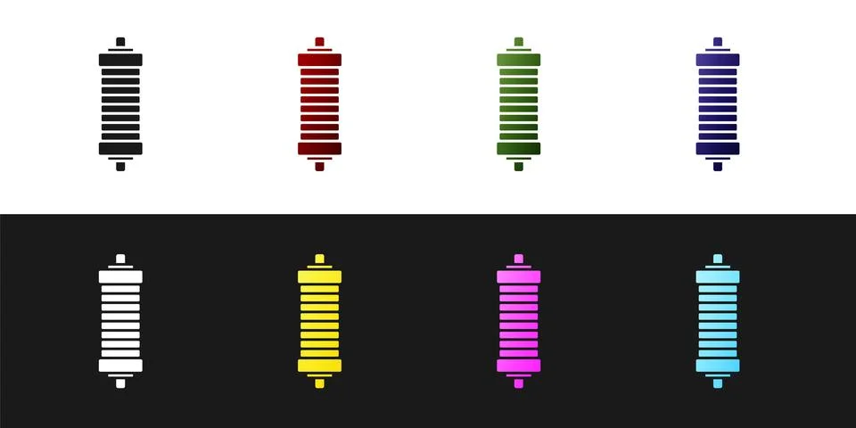 Set Shock absorber icon isolated on black and white background.  Vector Stock Illustration