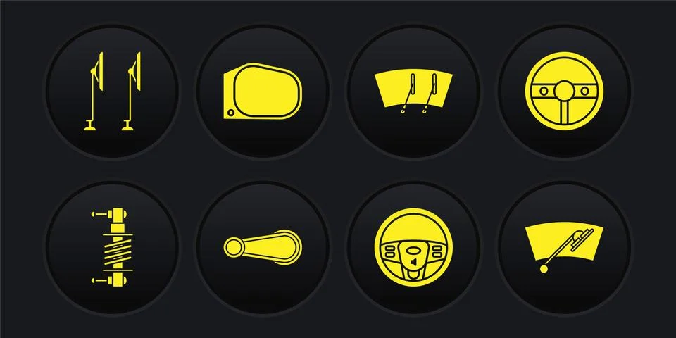 Set Shock absorber, Steering wheel, Car door handle, Windscreen wiper, mirror Illustration