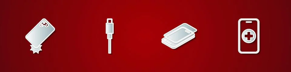 Set Shockproof phone, USB cable cord, Glass screen protector and Phone repa.. Stock Illustration