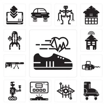 Set of Shoe, Boots, Bionic contact lens, Hologram, Robot, Chainsaw, Google gl Gratis stockillustratie
