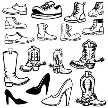 Set of the shoes icons. Design elements for logo, label, emblem, sign, badge. Stock Illustration