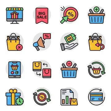 Set of Shopping and Commerce Flat Icons Stock Illustration