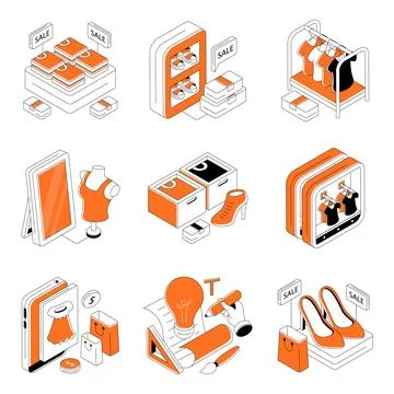 Set of Shopping and Ecommerce Isometric Illustrations Stock Illustration
