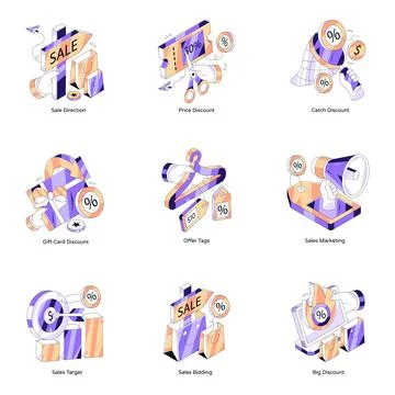 Set of Shopping and Ecommerce Isometric Illustrations Stock Illustration