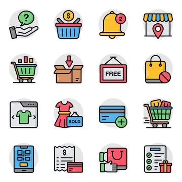 Set of Shopping and Purchase Flat Icons Illustrazione stock