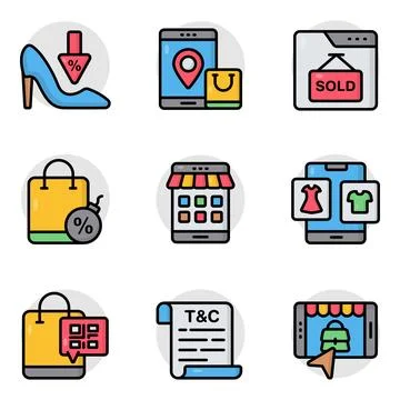 Set of Shopping and Spending Flat Icons Stock Illustration