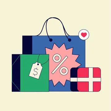 Set of shopping bags and box illustrations Stock Illustration