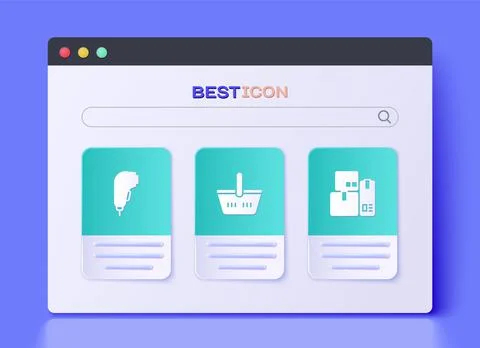 Set Shopping basket, Scanner scanning bar code and Cash register machine icon イラスト素材