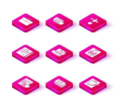 Set Shopping building with shield, Stacks paper money cash, Contract pen Stock Illustration