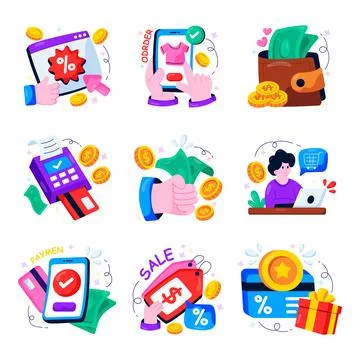 Set of Shopping Flat Illustrations Stock Illustration